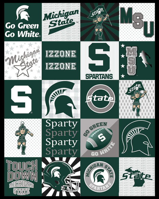 Michigan State Spartans NCAA College Collegiate T-Shirt Panel 60"x60" Sykel Enterprises Polyester Minky Fabric MIST-1362
