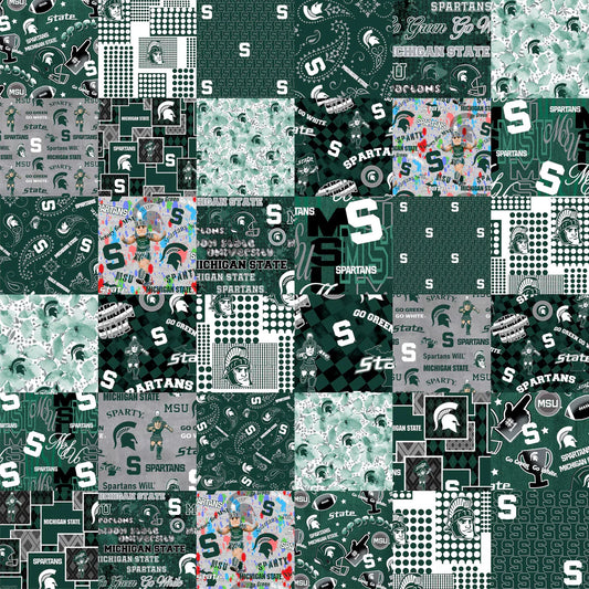 Michigan State Spartans NCAA College Cheater Quilt Allover 60" Sykel Cotton Fabric MIST-1363
