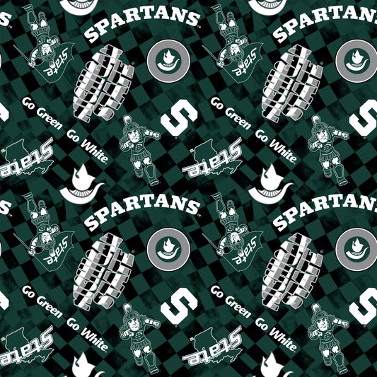 Michigan State Spartans NCAA College Checks Green Sykel Enterprises Canvas Duck Cloth Cotton Fabric MIST-1380-GREEN