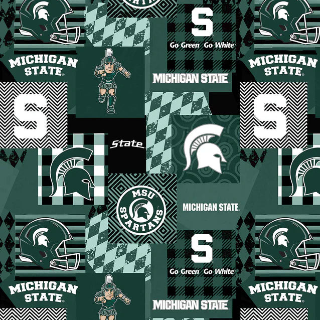 Michigan State Spartans NCAA College Collegiate Minky Geo Sykel Enterprises Polyester Fabric MIST-1367