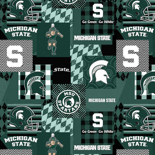 Michigan State Spartans NCAA College Collegiate Minky Geo Sykel Enterprises Polyester Fabric MIST-1367