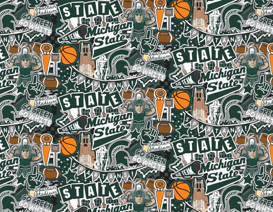 Michigan State Spartans NCAA College Doodle Sammy Sykel Cotton Fabric MIST-2001