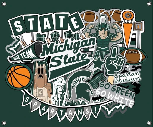 Michigan State Spartans NCAA College Doodle Spirit Banner 58x47 inches Sykel Enterprises 4 Grommets Polyester Fabric MIST-5002