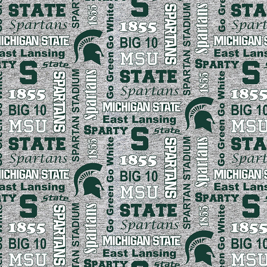Michigan State Spartans NCAA College Heather Verbiage Sykel Enterprises Polyester FLEECE Fabric MIST-1162