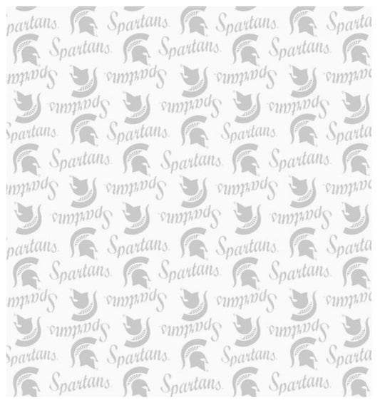 Michigan State Spartans NCAA College White on White Mini Pigment Print Sykel Enterprises Cotton Fabric MIST-1393-W