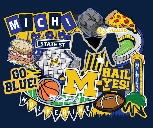 Michigan Wolverine NCAA College Doodle Panel 36" Sammy Sykel Enterprises Cotton Fabric MCHG-2000
