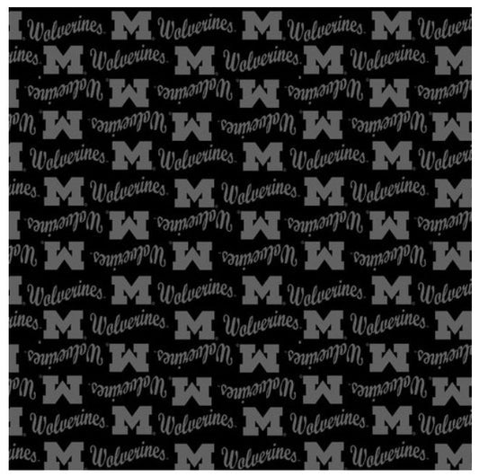Michigan Wolverines NCAA College Black on Black Mini Pigment Print Sykel Enterprises Cotton Fabric MCHG-1393-BL