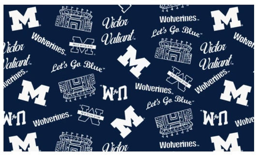 Michigan Wolverines NCAA College Mini Stadium Logo Sykel Enteprises Cotton Fabric MCHG-1389