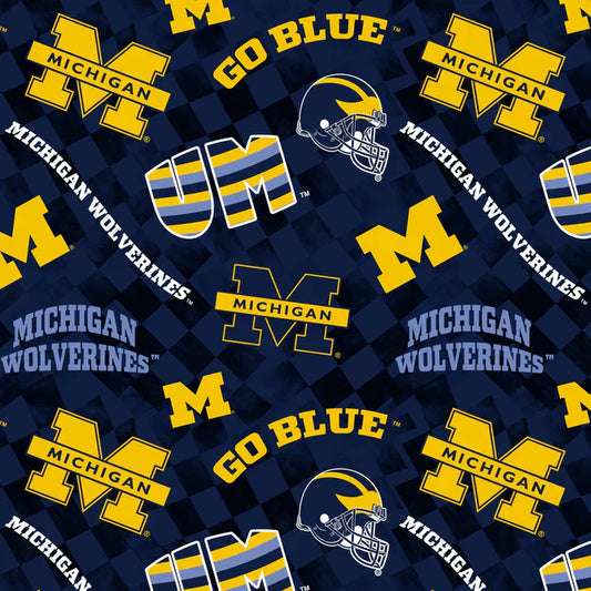 Michigan Wolverines NCAA College Check Allover Sykel Cotton Fabric MCHG-1370