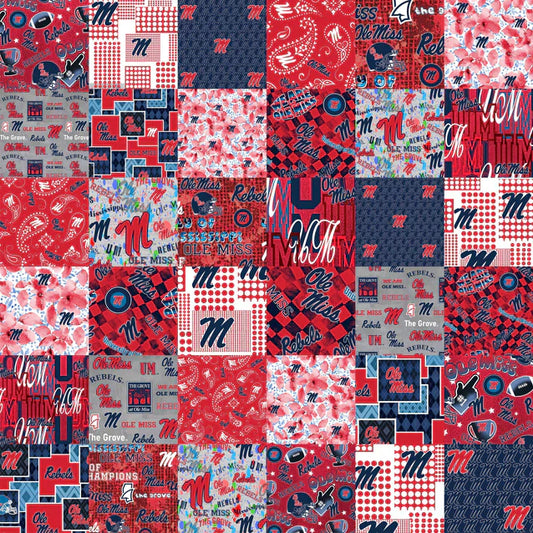 Mississippi Ole Miss Rebels NCAA College Cheater Quilt Allover Sykel Cotton Fabric MS-1363