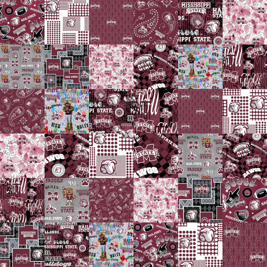 Mississippi State Bulldogs NCAA College Cheater Quilt Allover 60" Sykel Cotton Fabric MSST-1363