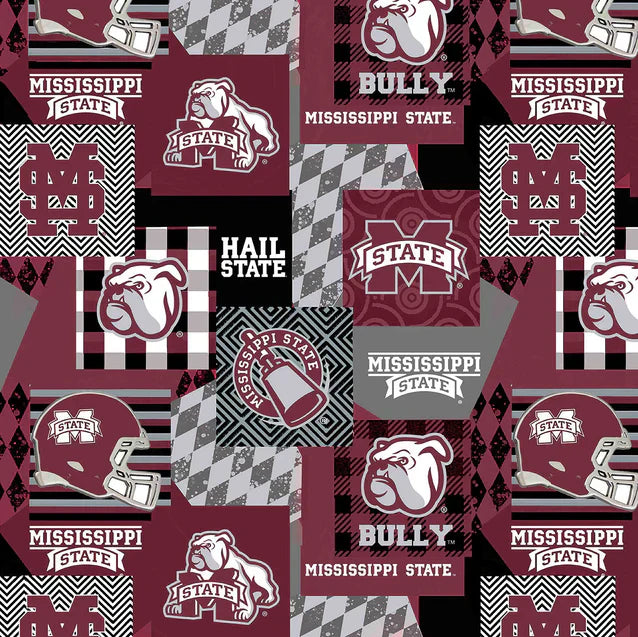 Mississippi State Bulldogs NCAA College Collegiate Minky Geo Sykel Enterprises Polyester Fabric MSST-1367