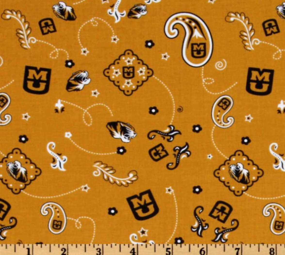 Missouri Tigers Mizzou NCAA College Bandana Paisley Sykel Cotton Fabric MO-027