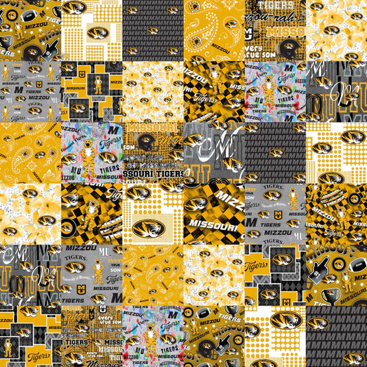 Missouri Tigers Mizzou NCAA College Cheater Quilt Allover 60" Sykel Enterprises Cotton Fabric MO-1363