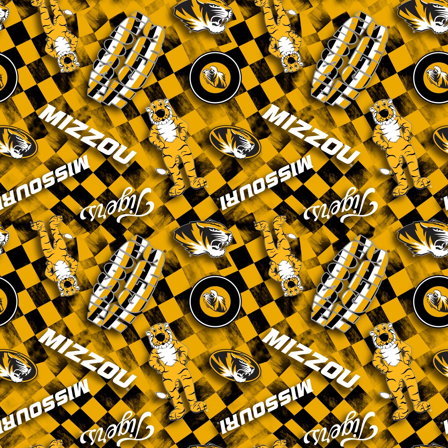 Missouri Tigers Mizzou NCAA College Checks Gold Sykel Enterprises Canvas Duck Cloth Cotton Fabric MO-1380-GOLD