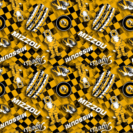 Missouri Tigers Mizzou NCAA College Checks Gold Sykel Enterprises Canvas Duck Cloth Cotton Fabric MO-1380-GOLD