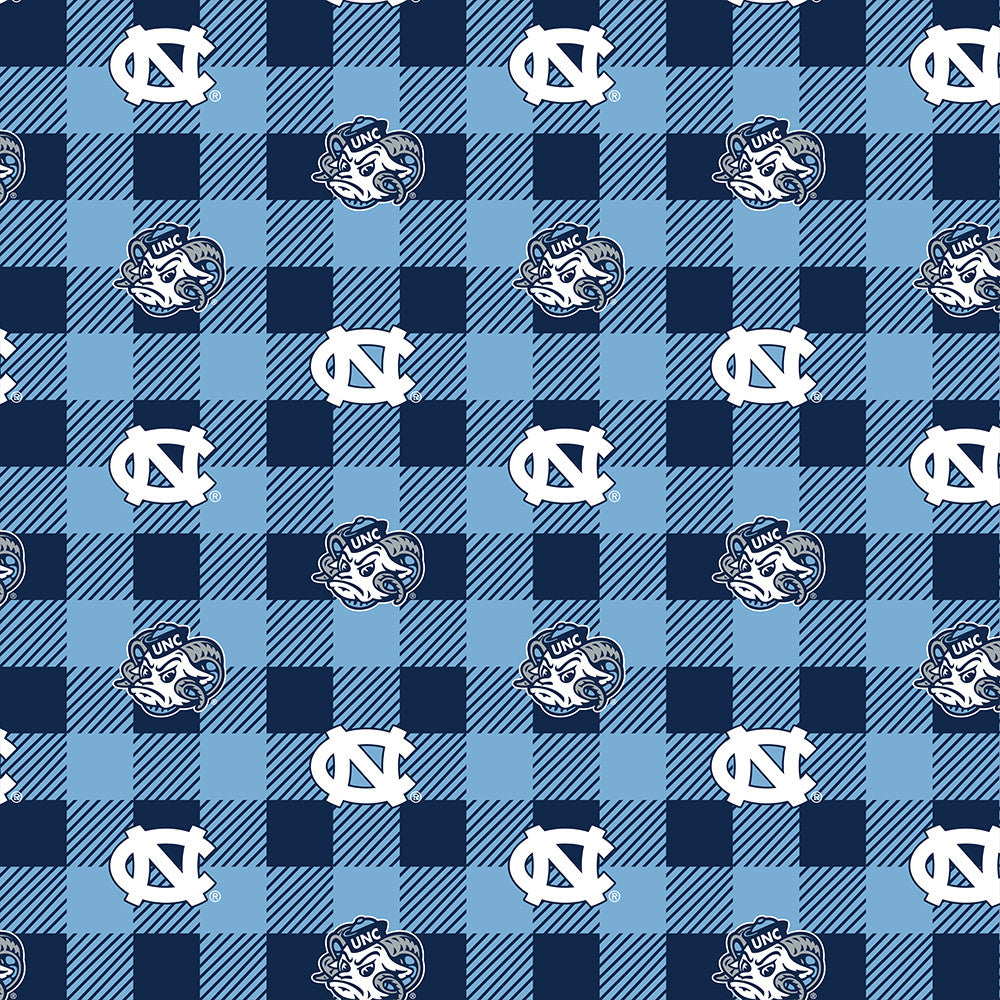 North Carolina Tar Heels NCAA College Buffalo Plaid Sykel Enterprises Polyester FLEECE Fabric NC-1190