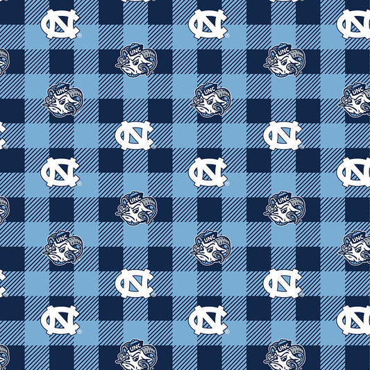 North Carolina Tar Heels NCAA College Buffalo Plaid Sykel Enterprises Polyester FLEECE Fabric NC-1190