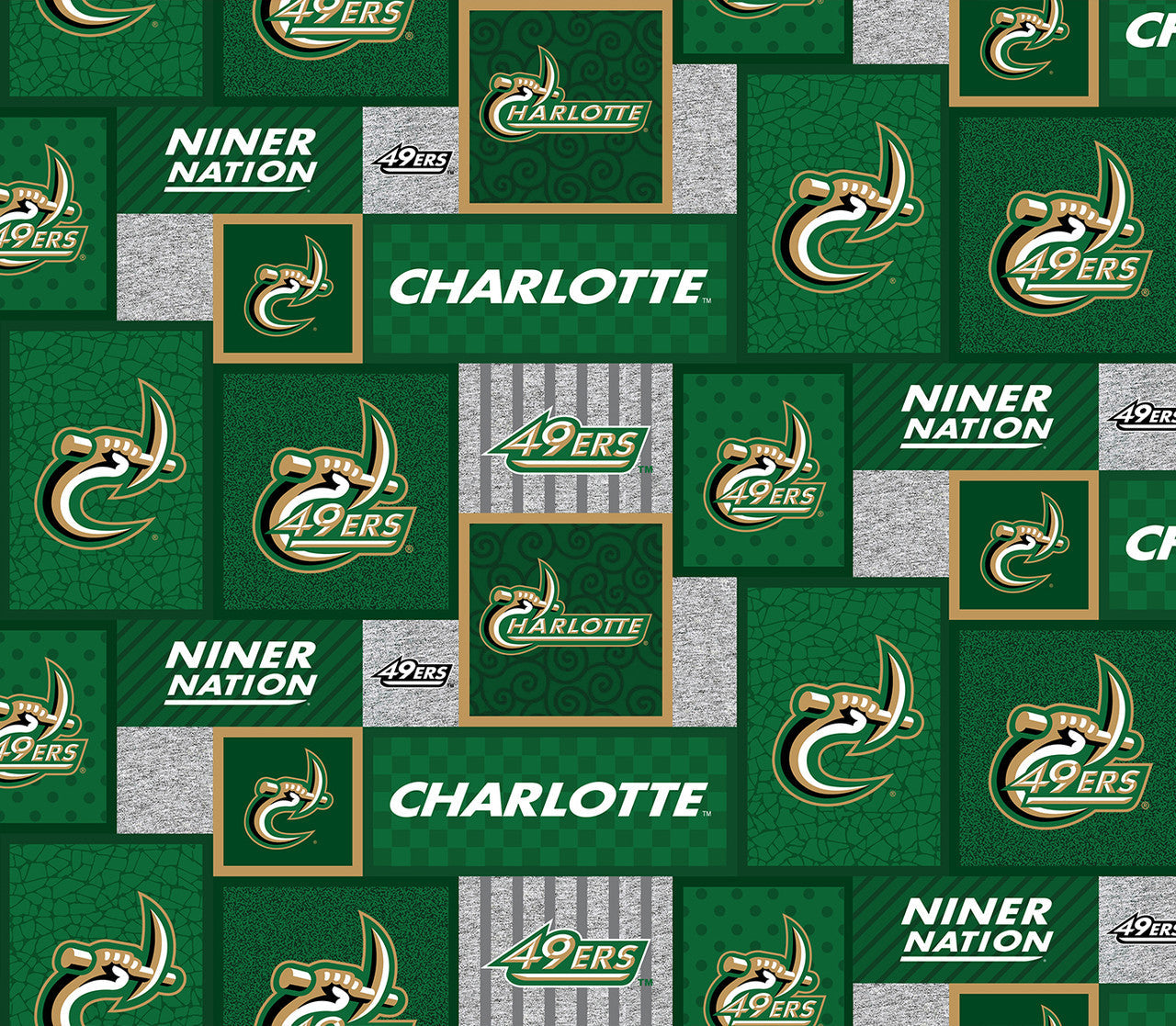 North Carolina Charlotte 49'ers Niner Nation NCAA College Patch Sykel Enterprises Polyester FLEECE Fabric NCC-1177
