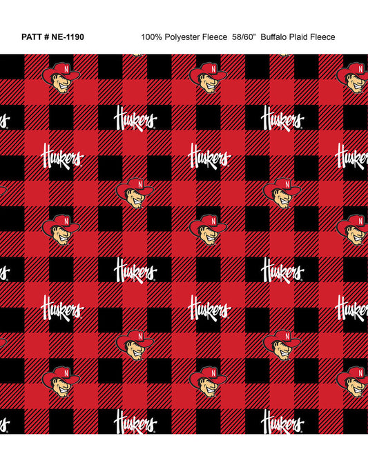 Nebraska Cornhuskers NCAA College Buffalo Plaid Sykel Enterprises Polyester FLEECE Fabric NE-1190