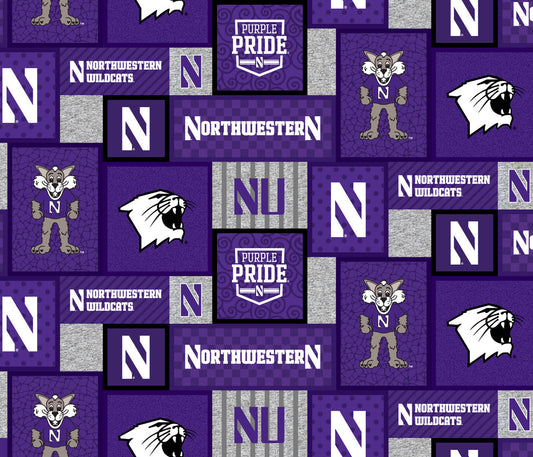 Northwestern Wildcats NCAA College Patch Sykel Enterprises Polyester FLEECE Fabric NWS-1177