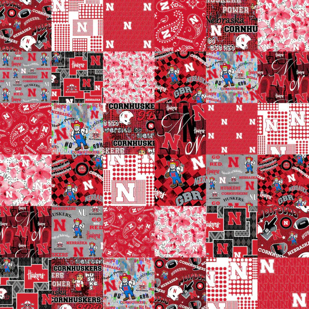 Nebraska Cornhuskers NCAA College Cheater Quilt Allover 60" Sykel Enterprises Cotton Fabric NE-1363
