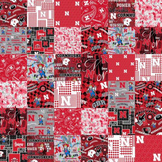 Nebraska Cornhuskers NCAA College Cheater Quilt Allover 60" Sykel Enterprises Cotton Fabric NE-1363