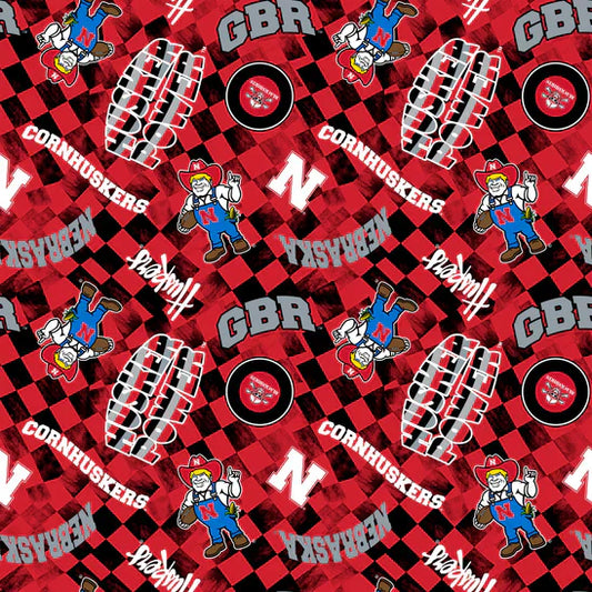 Nebraska Cornhuskers NCAA College Check Allover Sykel Enterprises Duck Cloth Canvas Cotton Fabric NE-1380-RED