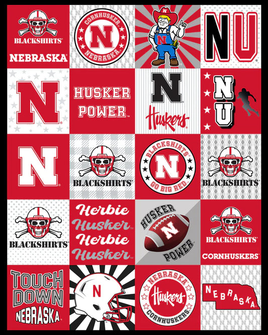 Nebraska Cornhuskers NCAA College Collegiate T-Shirt Panel 60"x60" Sykel Enterprises Polyester Minky Fabric NE-1362