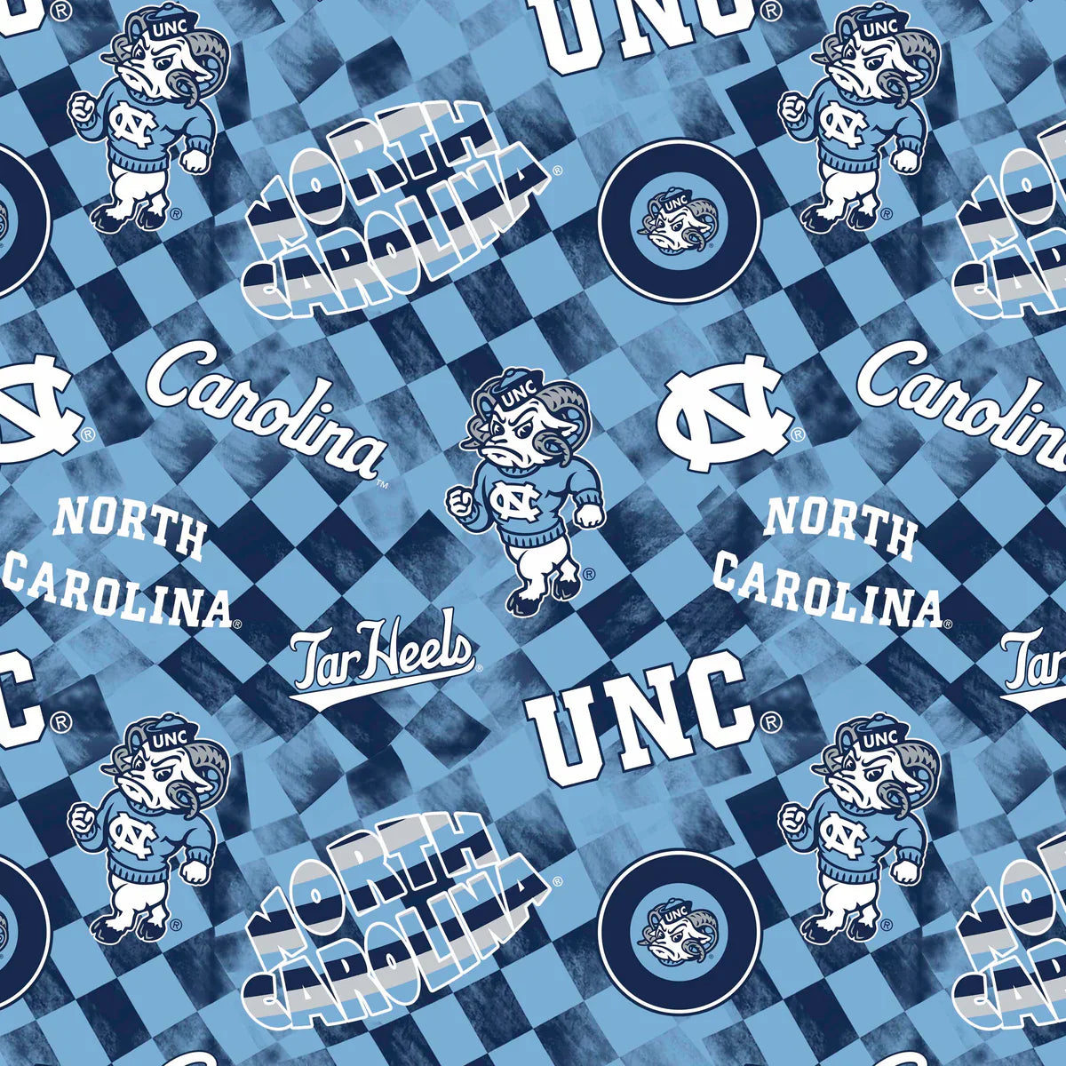 North Carolina Tar Heels NCAA College Check Allover Sykel Cotton Fabric NC-1370