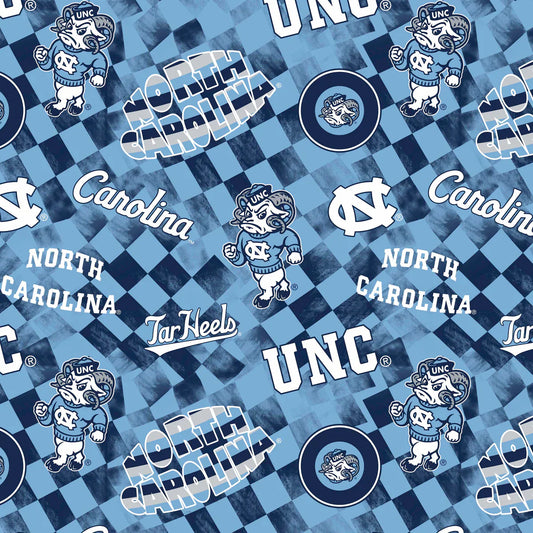 North Carolina Tar Heels NCAA College Check Allover Sykel Cotton Fabric NC-1370