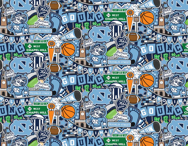 North Carolina Tar Heels NCAA College Doodle Allover Sammy Sykel Cotton Fabric NC-2001