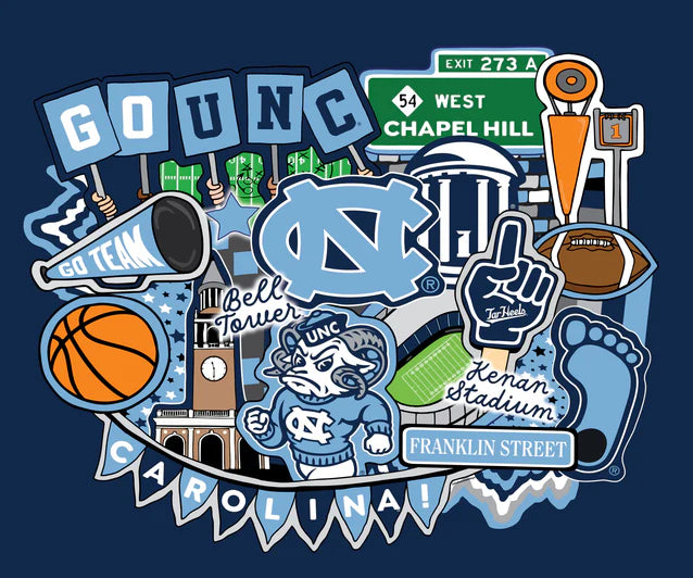 North Carolina Tar Heels NCAA College Doodle Panel 36" Sammy Sykel Enterprises Cotton Fabric NC-2000