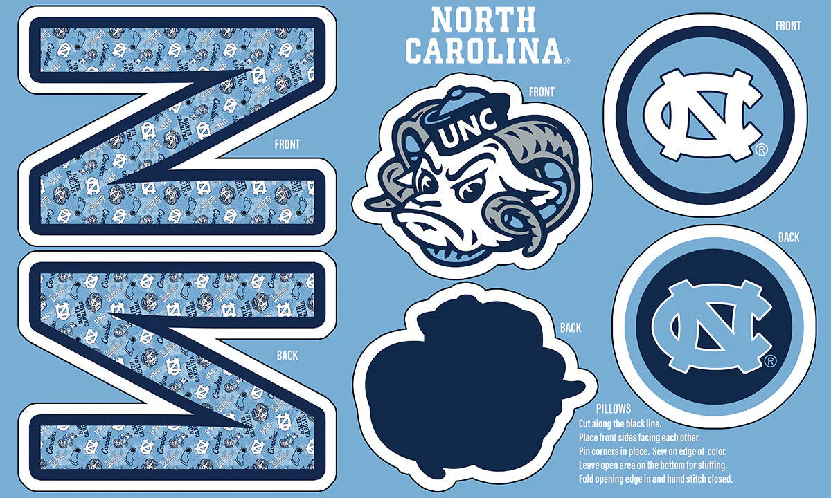 North Carolina Chapel Hill Tar Heels NCAA Collegiate Pillow Project 36"x60" Sykel Polyester Minky Fabric NC-1359