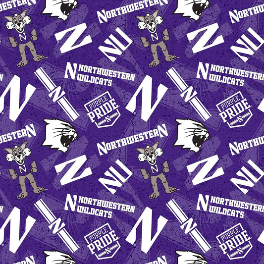 Northwestern Wildcats NCAA College Tone on Tone Design Cotton Fabric NWS-1178