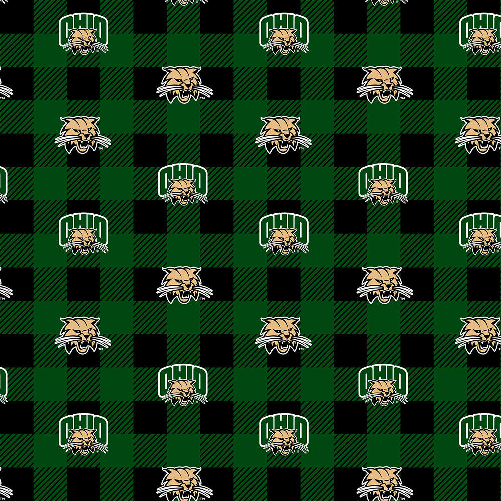 Ohio Bobcats NCAA College Buffalo Plaid Sykel Enterprises Polyester FLEECE Fabric OHIO-1190