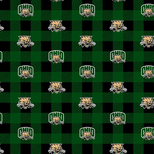 Ohio Bobcats NCAA College Buffalo Plaid Sykel Enterprises Polyester FLEECE Fabric OHIO-1190