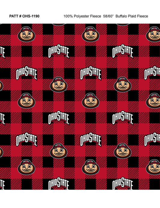 Ohio State Buckeyes NCAA College Buffalo Plaid Sykel Enterprises Polyester FLEECE OHS-1190