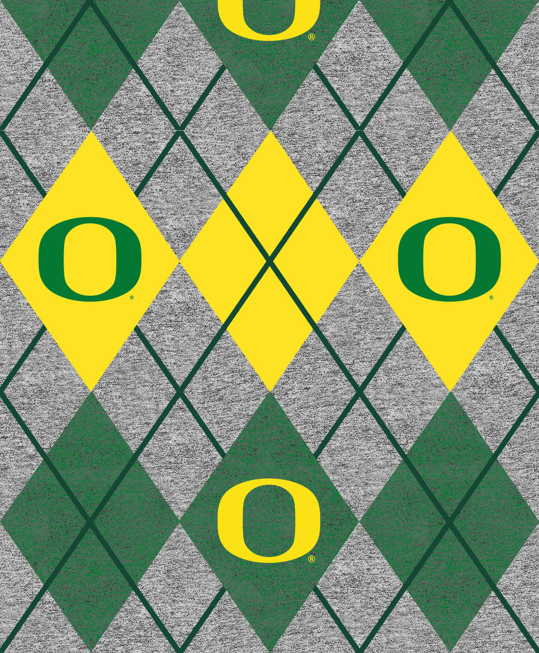 University of Oregon Heather Grey Argyle Fleece Fabric-Sold by the Yard