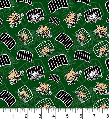 Ohio Bobcats NCAA College Tone on Tone Sykel Cotton Fabric OHIO-1178