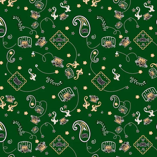 Ohio Bobcats NCAA College Bandana Sykel Cotton Fabric OHIO-027