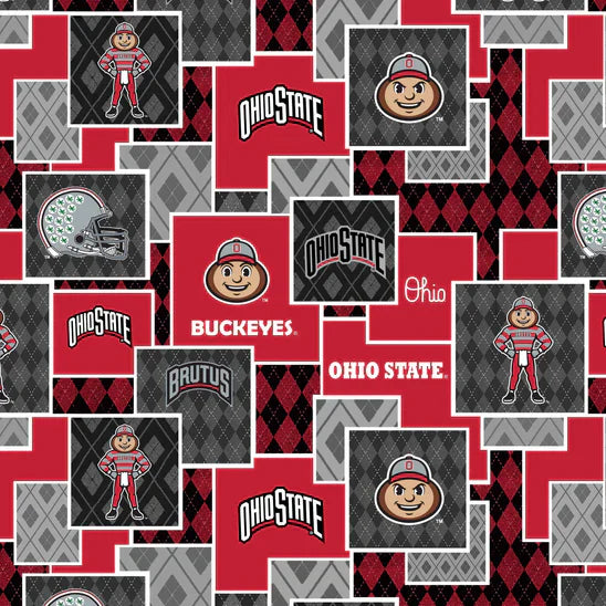 Ohio State Buckeyes NCAA College Argyle Boxes Sykel Cotton Fabric OHS-1371