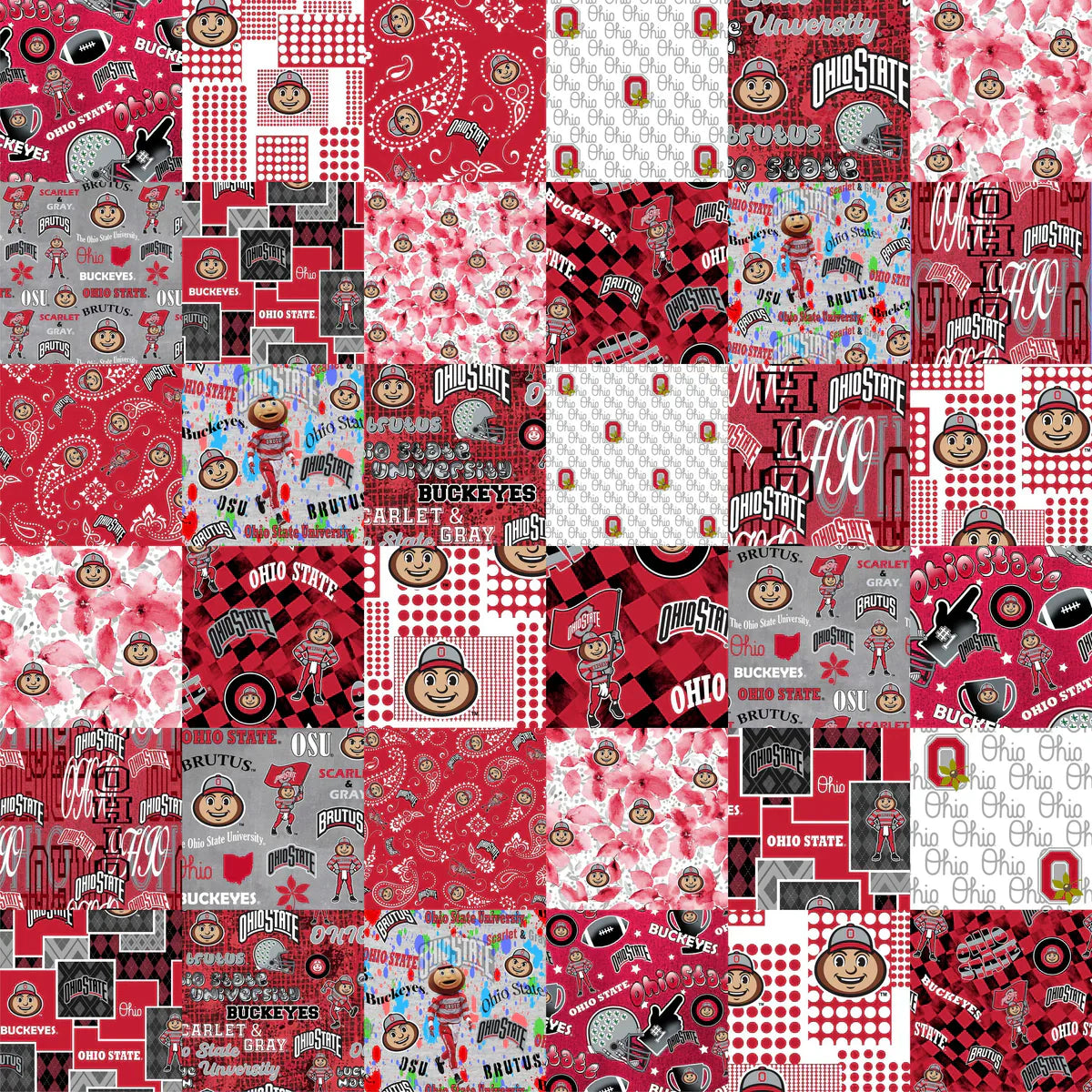 Ohio State Buckeyes NCAA College Cheater Quilt Allover 60" Sykel Cotton Fabric OHS-1363