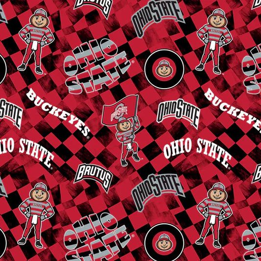 Ohio State Buckeyes NCAA College Check Allover Sykel Cotton Fabric OHS-1370