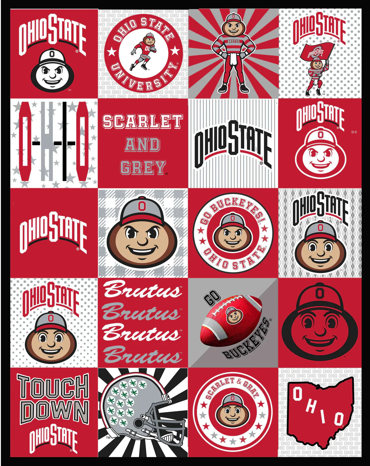 Ohio State Buckeyes NCAA College Collegiate T-Shirt Panel 60"x60" Sykel Enterprises Polyester Minky Fabric OHS-1362