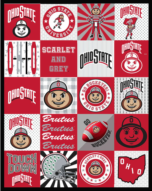 Ohio State Buckeyes NCAA College Collegiate T-Shirt Panel 60"x60" Sykel Enterprises Polyester Minky Fabric OHS-1362