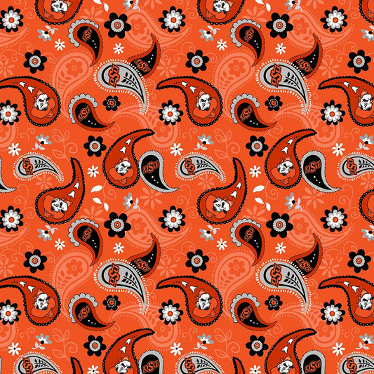 Oklahoma State Cowboys NCAA  Bandana Paisley Sykel Cotton Fabric OSU-1200