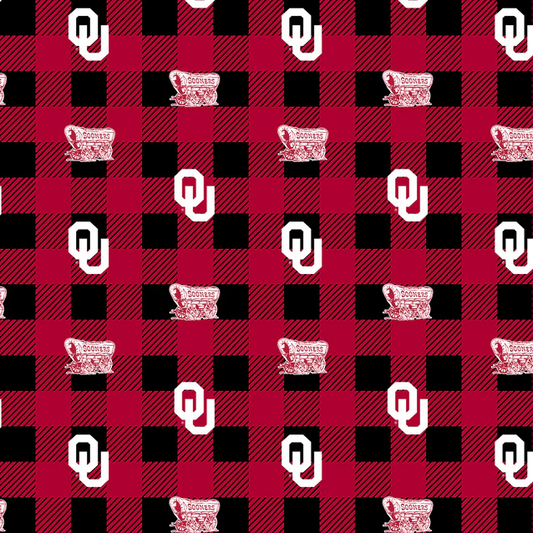 Oklahoma Sooners NCAA College Buffalo Plaid Sykel Enterprises Polyester Fleece Fabric OU-1190