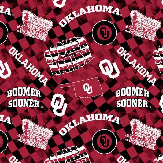 Oklahoma Sooners NCAA College Check Allover Sykel Cotton Fabric OU-1370