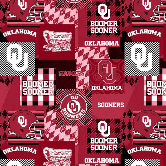 Oklahoma Sooners NCAA College Collegiate Minky Geo Sykel Enterprises Polyester Fabric OU-1367